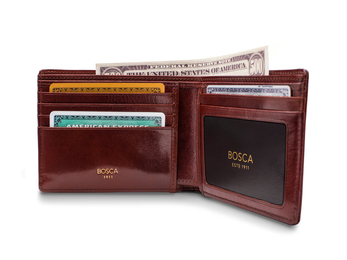 Bosca Old Leather 5 Pocket Wallet W/ I.D. Dark Brown