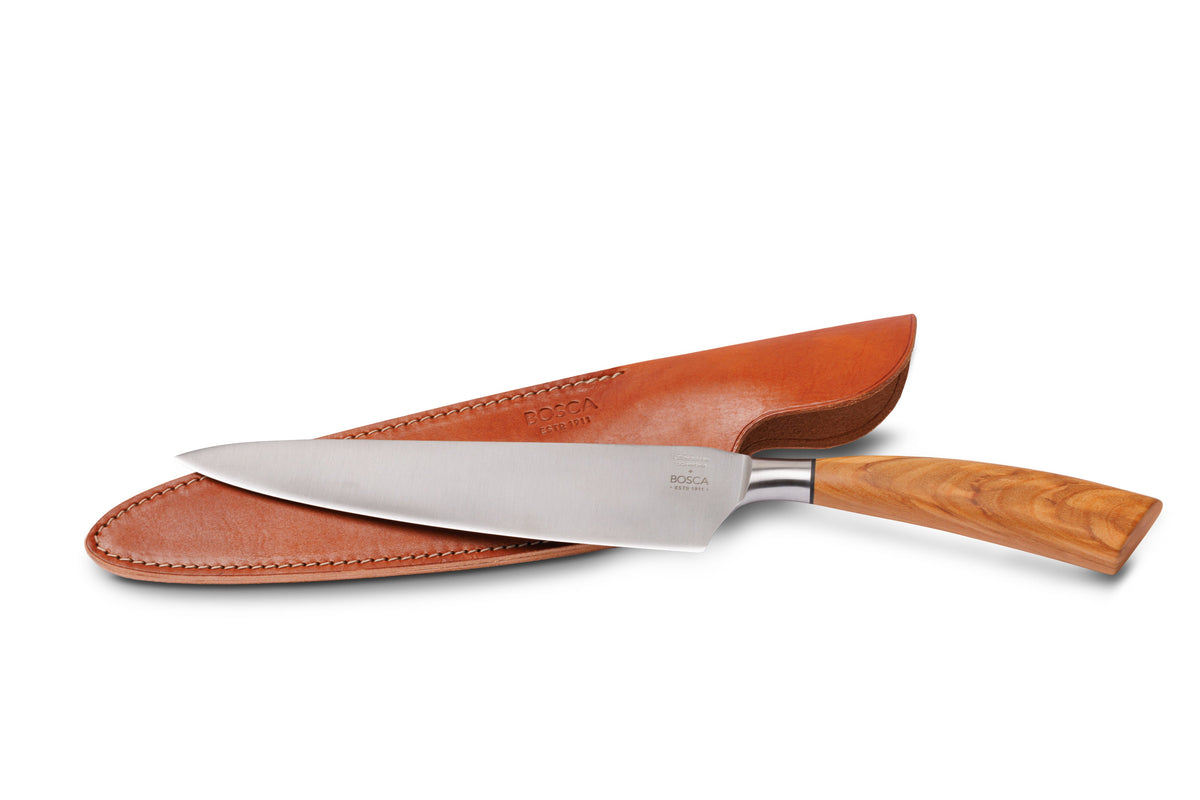 Bosca Olive Handle Chef Knife with Leather Sheath Amber