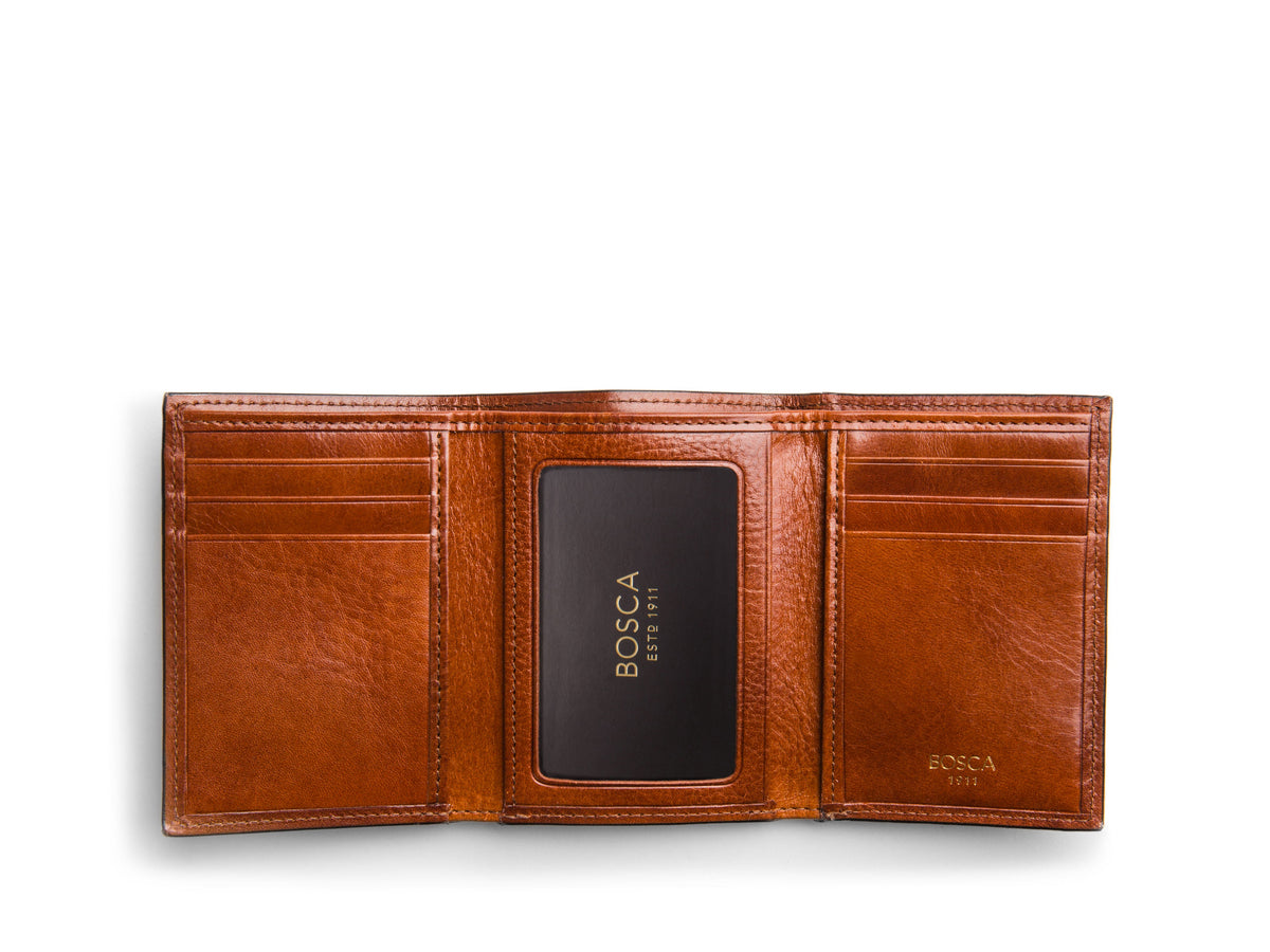 Bosca Double I.D. Trifold  Dark Brown