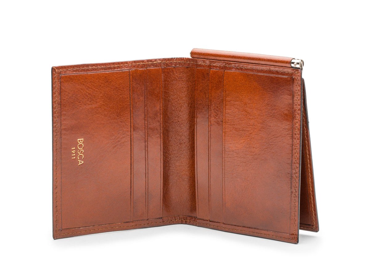 Bosca Old Leather Money Clip W/ Pocket Amber
