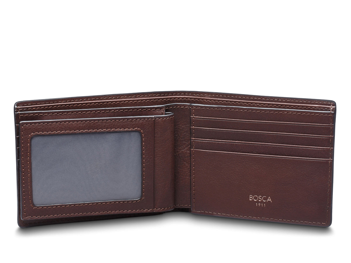 Bosca Navayo Slim 10 Pocket Flip I.D. Bifold Dark Brown