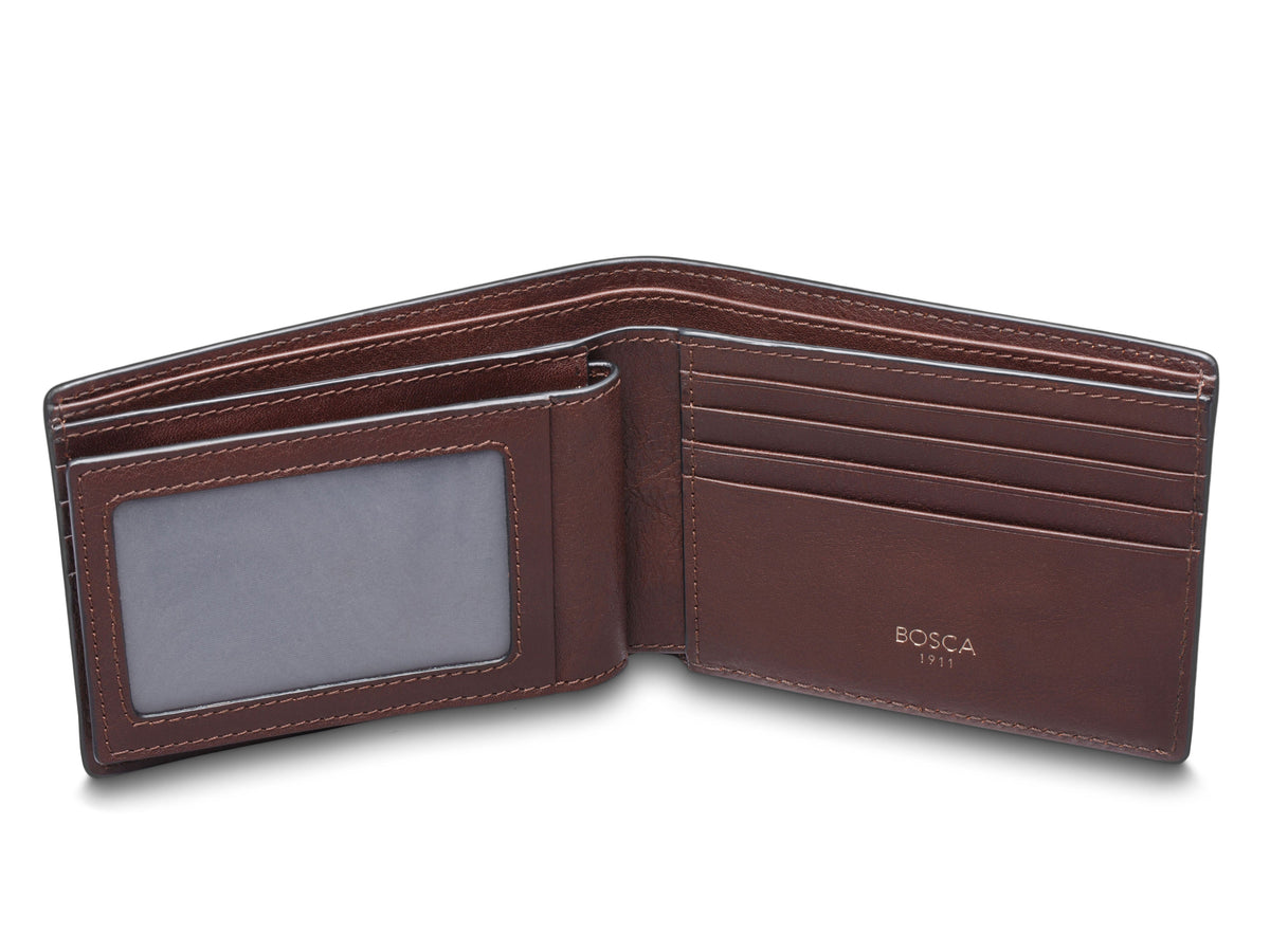 Bosca Navayo Slim 10 Pocket Flip I.D. Bifold Dark Brown