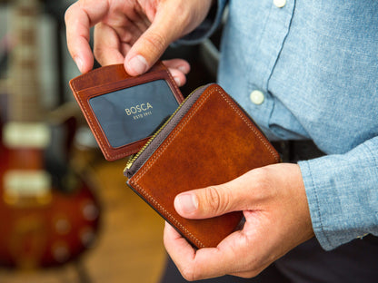 Bosca Euro Zip Wallet  Amber