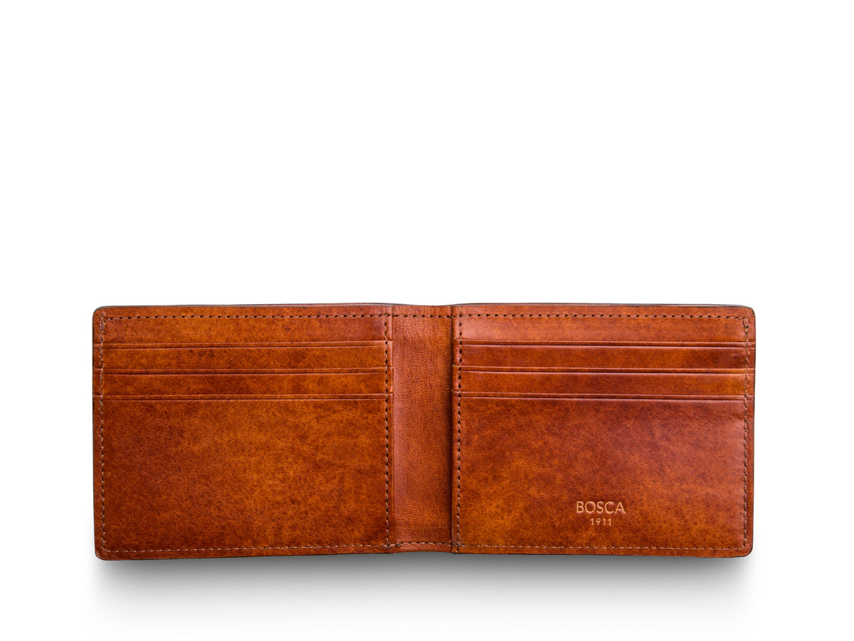 Bosca Dolce Small Bifold Wallet with Guitar Pick Pocket Amber