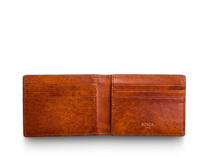 Bosca Dolce Small Bifold Wallet with Guitar Pick Pocket Amber