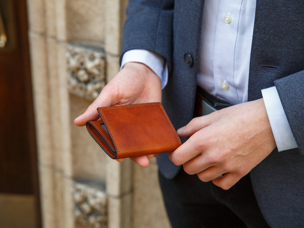 Bosca Dolce Italia Double I.D. Trifold Wallet Amber
