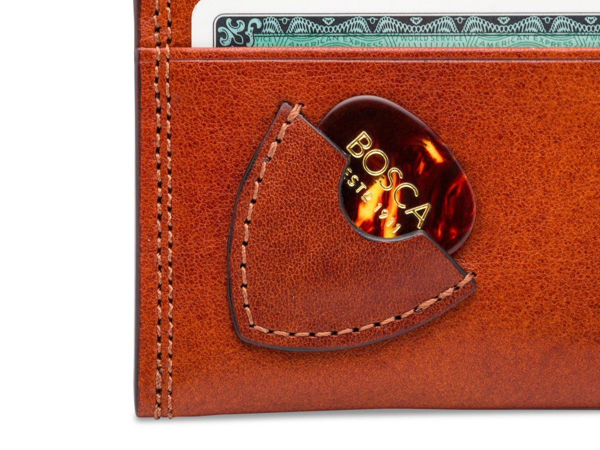 Bosca Dolce Weekend Wallet with Guitar Pick Pocket Amber