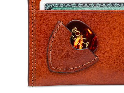 Bosca Dolce Weekend Wallet with Guitar Pick Pocket Amber