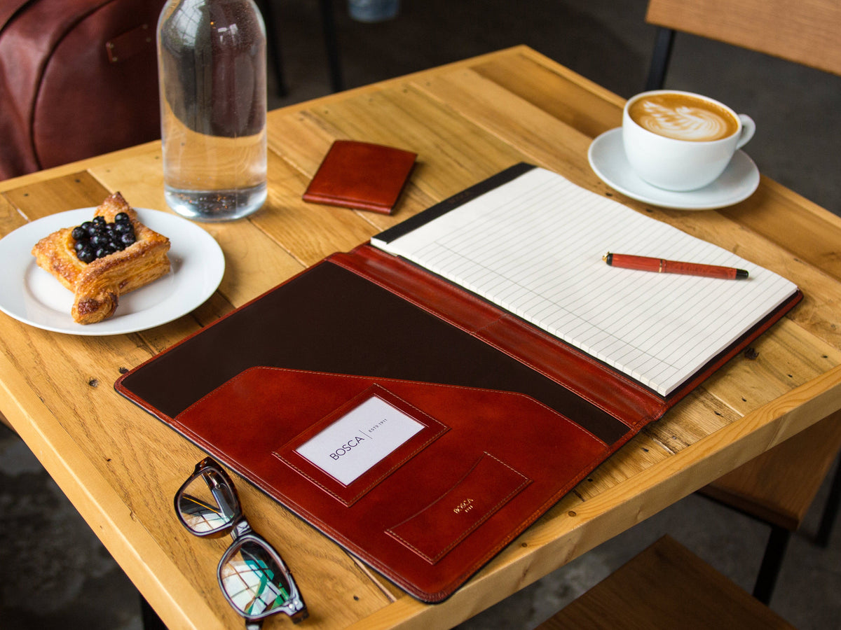 Bosca 8 1/2 x 11 Writing Pad Cover Old Leather Classic  Amber