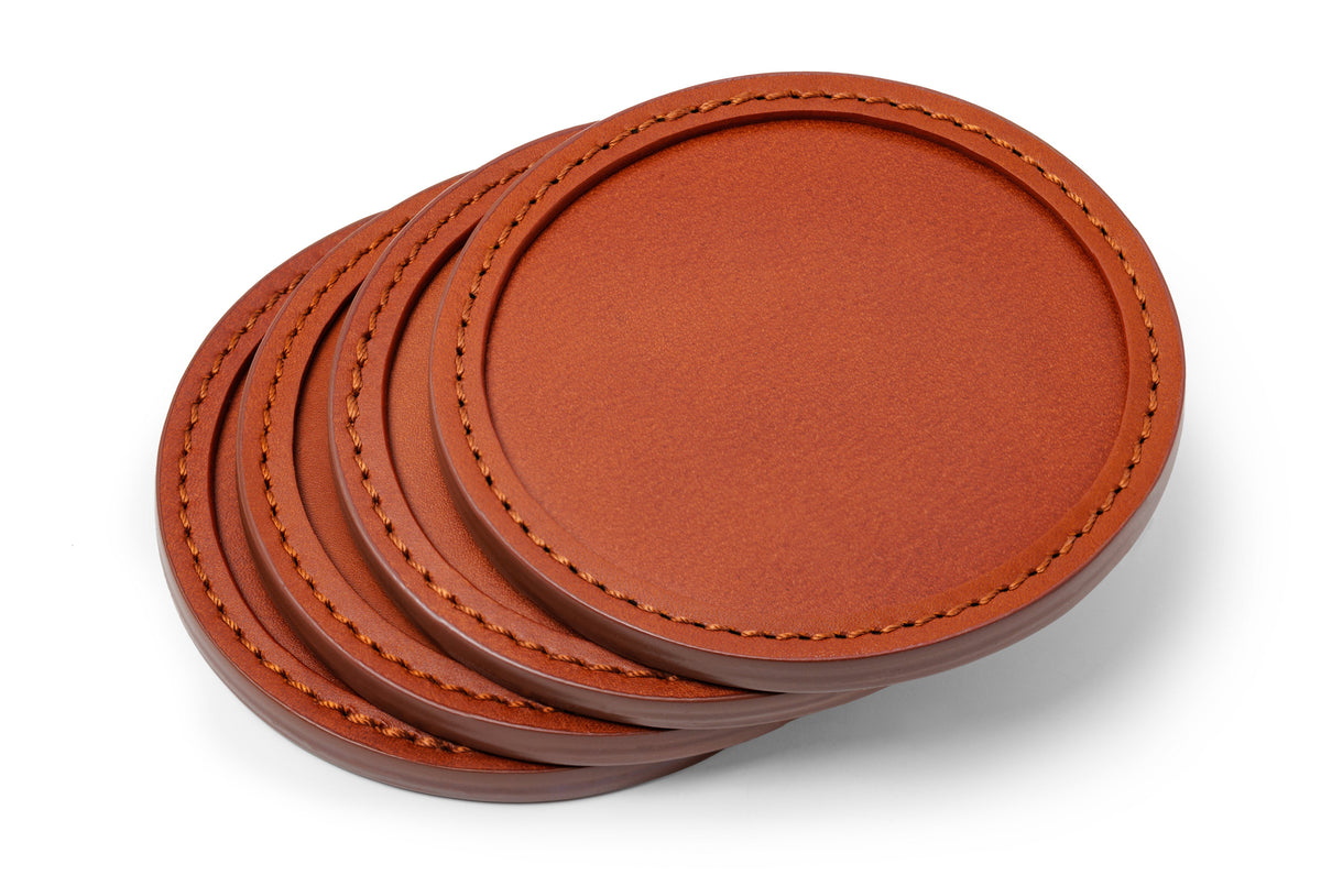 Bosca Vachetta Round Coasters - Set of 4 Brown