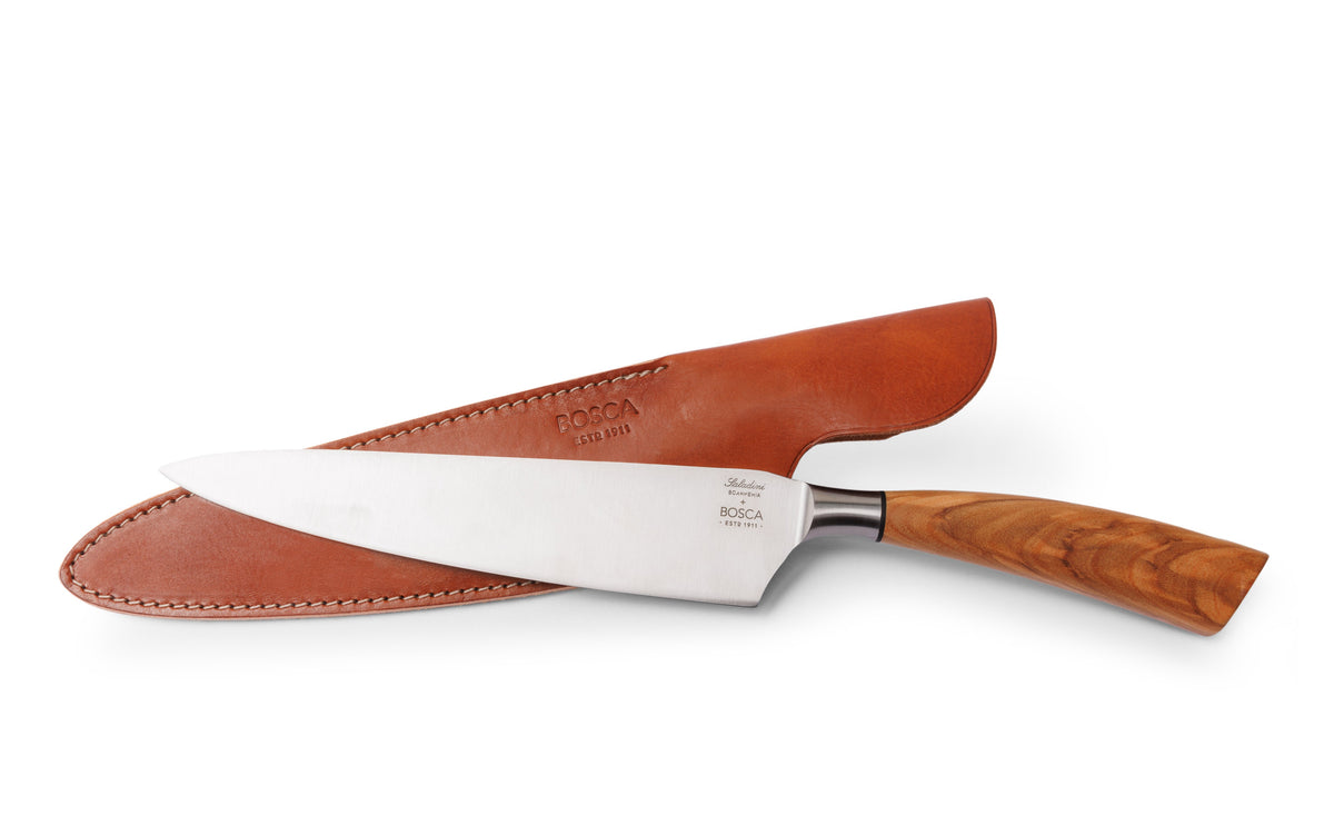 Bosca Olive Handle Chef Knife with Leather Sheath  Amber