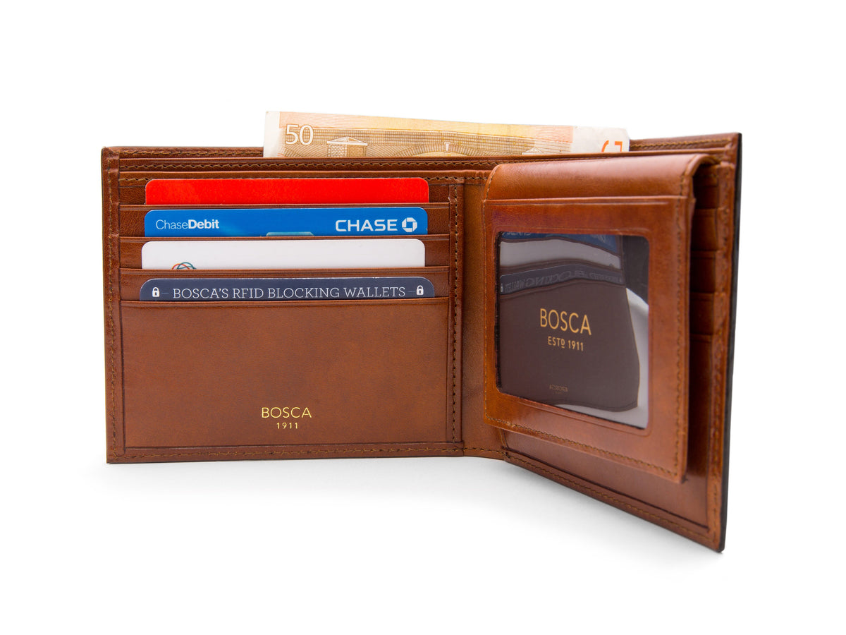 Bosca Old Leather Euro Credit Wallet w/ ID Passcase Amber